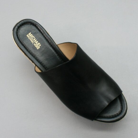 Michael Kors Ladies 9 M Wedge 2"-Platform Jute 4"-Heels Black Slides Mules Shoes - Picture 7 of 12